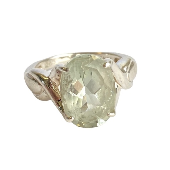 Green Prasiolite Ring Sterling Silver Oval Solitaire Fancy Setting Pastel Size 9